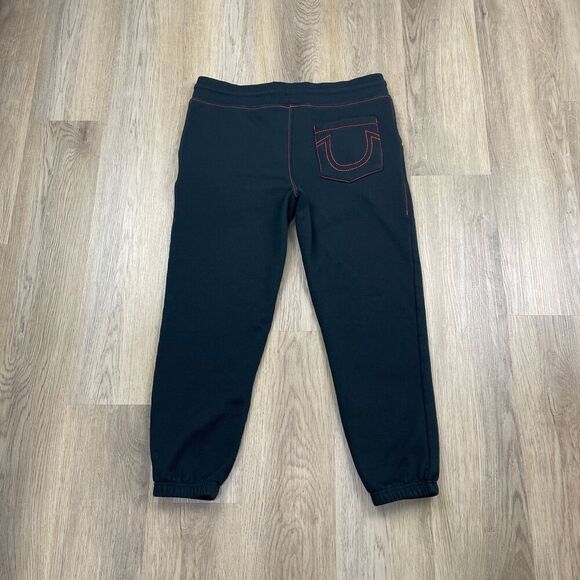True Religion Pants Mens Large Black Jogg Sweatpants Contrast Stitching Logo - Picture 5 of 9